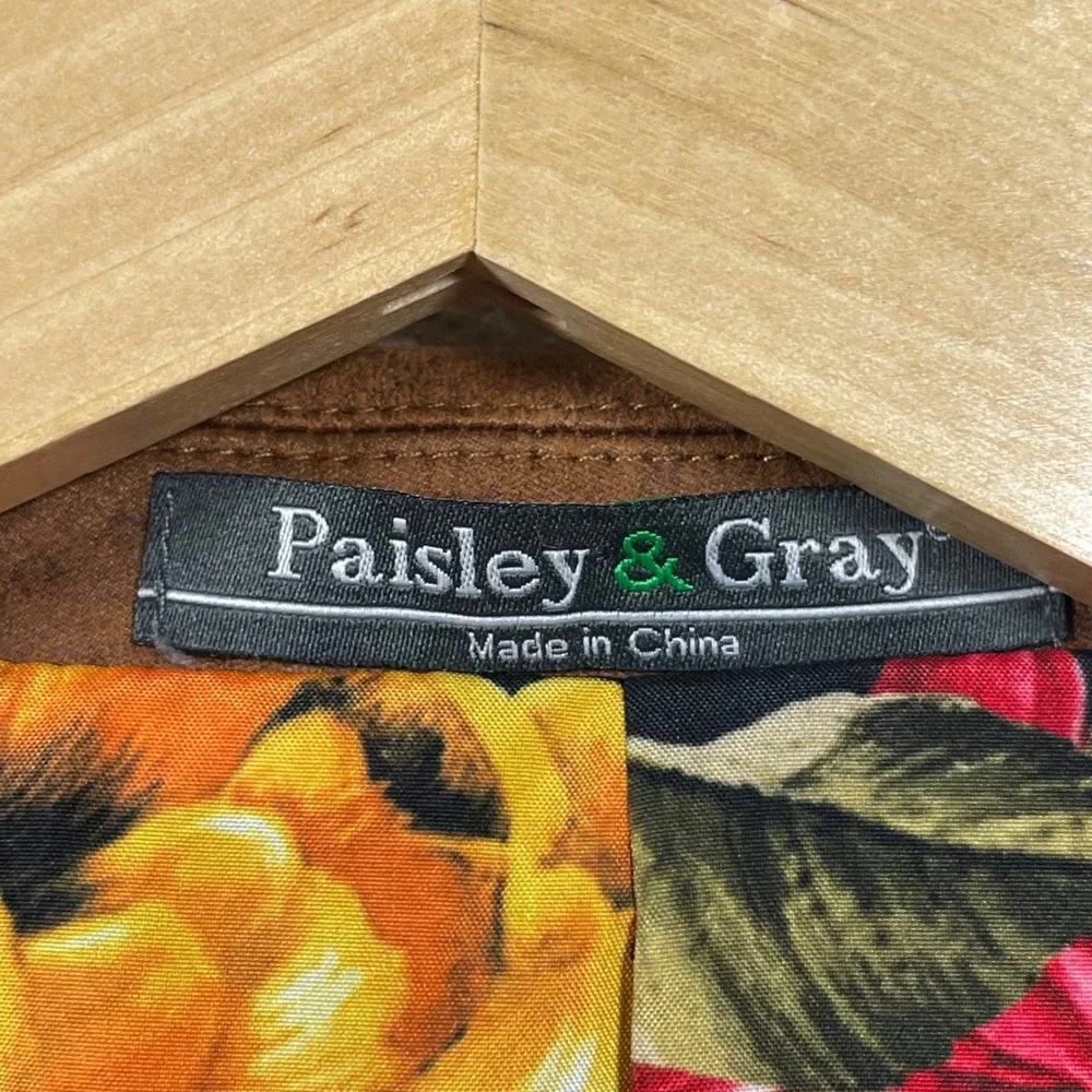 Paisley & Gray Mens XXL Brown Faux Suede Slim Fit Blazer Floral Lining Excellent